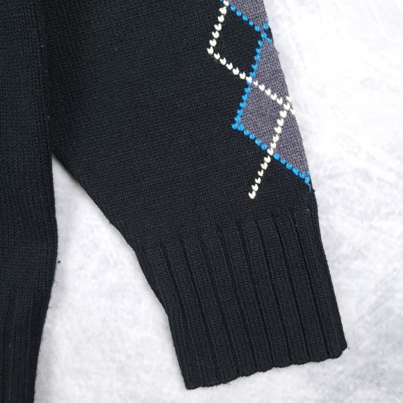Vintage Y2K Paco Sweater Mens XL Black Blue Argyle Big Logo Mock Neck Pullover - Picture 6 of 16